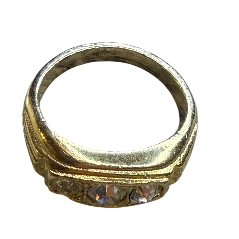 Gold Tone Three Stone Ring Crystal Accents Women/Men Fashion Jewelry Size 12